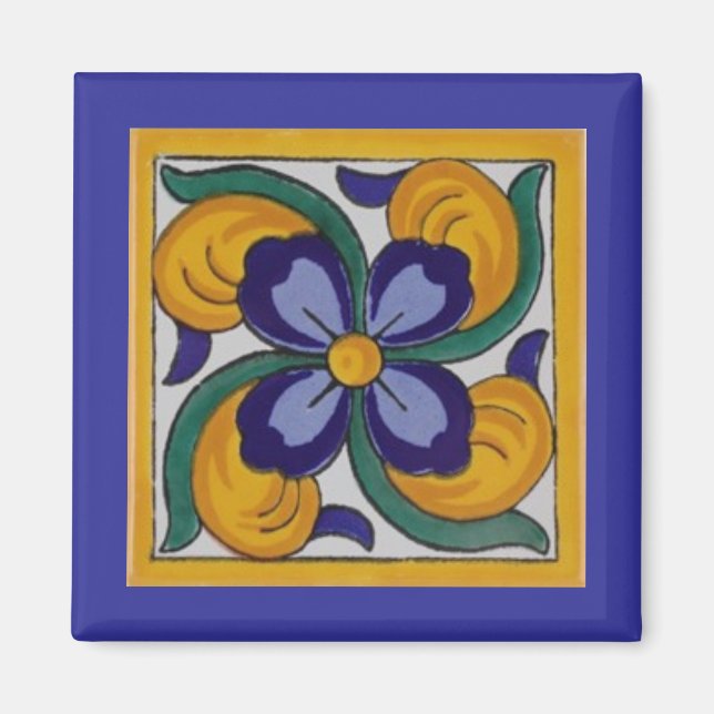 Gult Blue Flower Spain Tile Magnet (Framsidan)