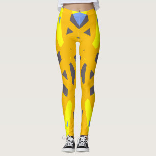 Gult Blue Grått Vibrant Abstrakt Geometric Leggings
