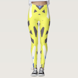 Gult Blue Grått White Geometric Gym Exercise Leggings