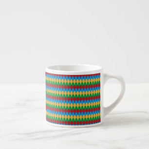 Gult Blue Grönt och Red Geometric Scallops Espressomugg