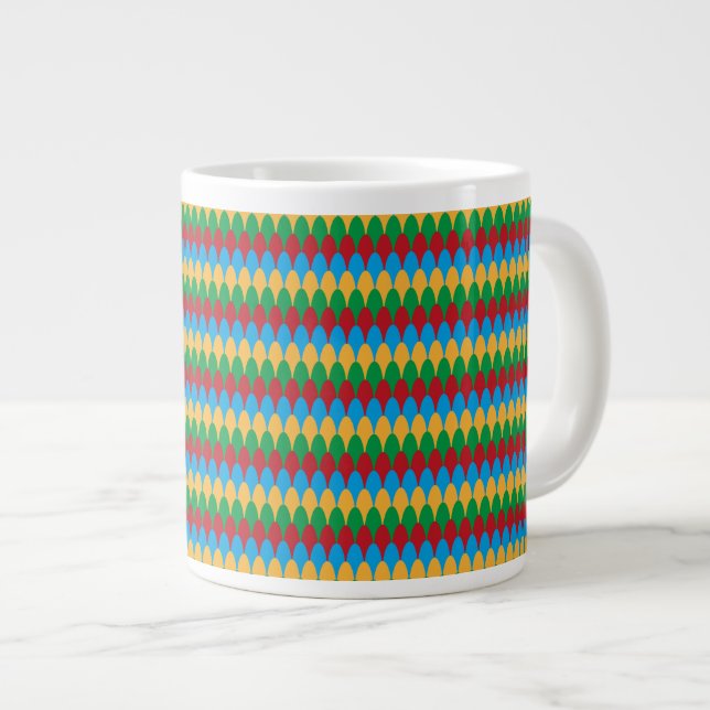 Gult Blue Grönt och Red Geometric Scallops Jumbo Mugg (Framsida höger)