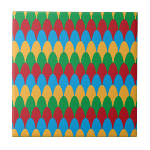 Gult Blue Grönt och Red Geometric Scallops Kakelplatta