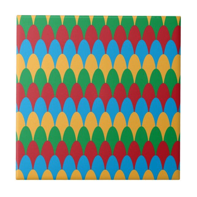 Gult Blue Grönt och Red Geometric Scallops Kakelplatta (Framsidan)