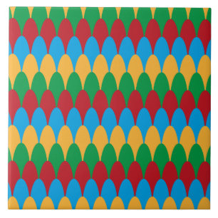 Gult Blue Grönt och Red Geometric Scallops Kakelplatta