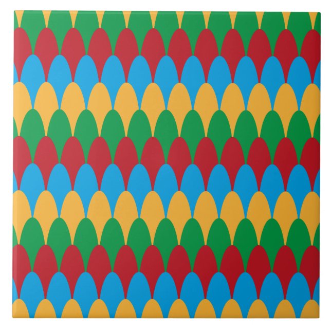 Gult Blue Grönt och Red Geometric Scallops Kakelplatta (Framsidan)