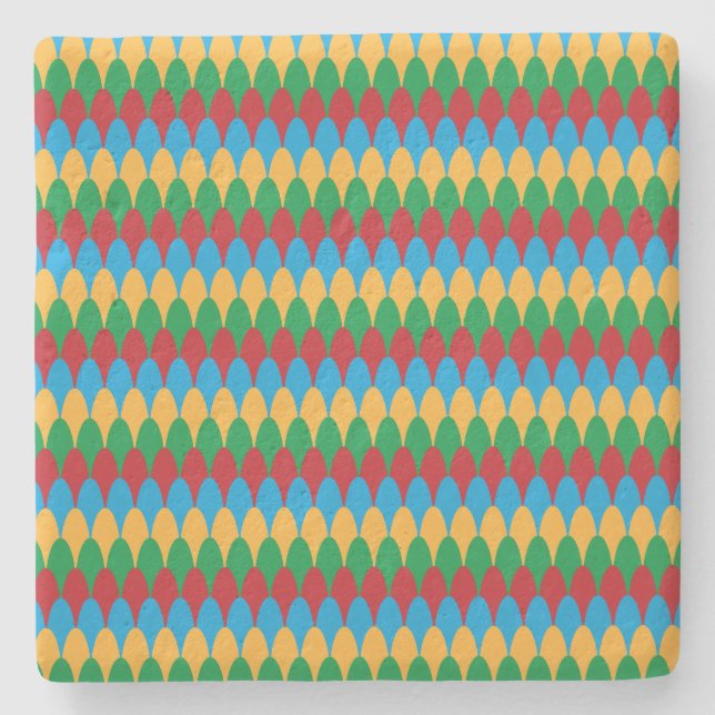 Gult Blue Grönt och Red Geometric Scallops Stenunderlägg (Framsidan)