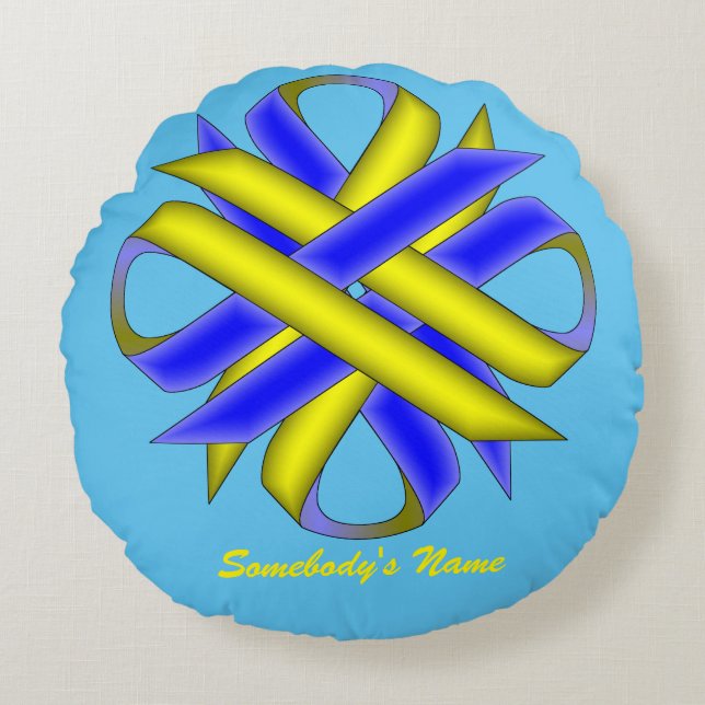 Gult-Blue Klöver Ribbon av Kenneth Yoncich Rund Kudde (Framsidan)