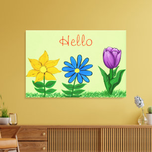 Gult Blue Lila Blommigt Garden Canvas