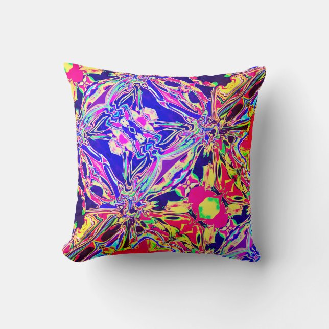 Gult Blue Lila Rosa Paisley Diagonal Mönster Kudde (Framsida)