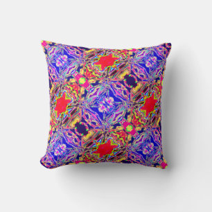 Gult Blue Lila Rosa Paisley Diagonal Tiles Kudde