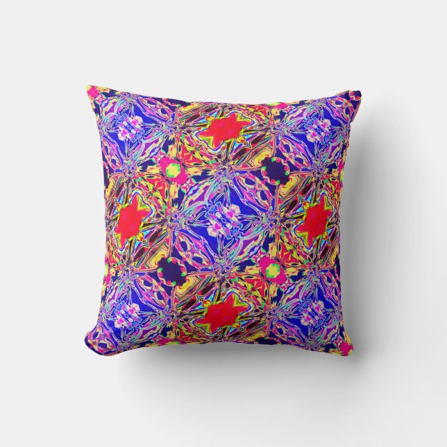 Gult Blue Lila Rosa Paisley Diagonal Tiles Kudde (Framsida)