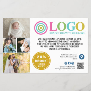 Gult Blue Logotyp Photos Promo Small Business Flygblad