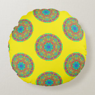 Gult Blue Mandala Boho Reversible Round Pillow Rund Kudde