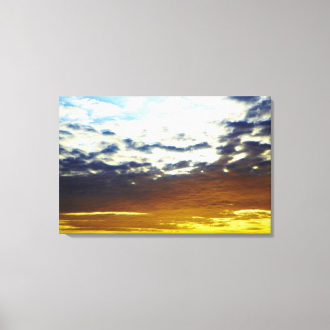 Gult Blue Moody Sunset med moln Canvastryck (Framsida)