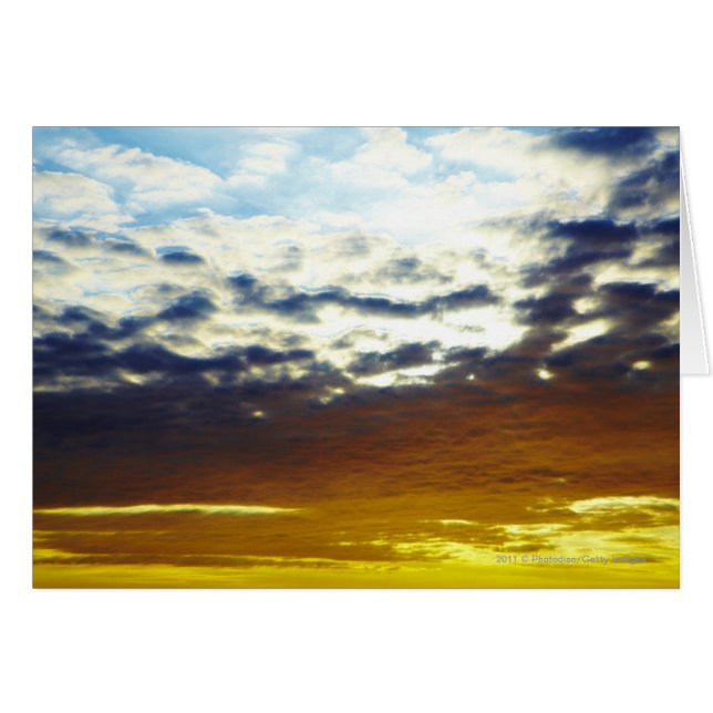 Gult Blue Moody Sunset med moln Hälsningskort (Framsidan Horizontal)