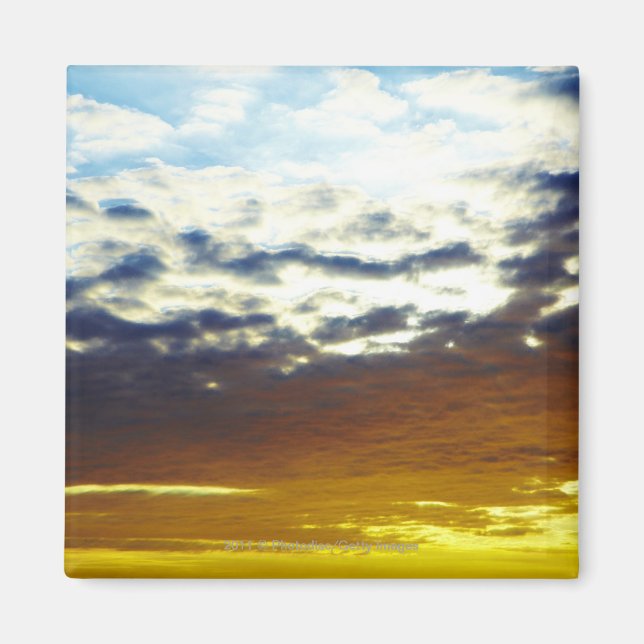 Gult Blue Moody Sunset med moln Magnet (Framsidan)
