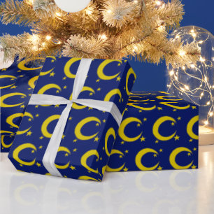 Gult Blue Night Himlar Crescent Måne Stars Evening Presentpapper