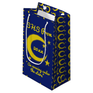 Gult Blue Night Himlar Crescent Måne Stars Prom