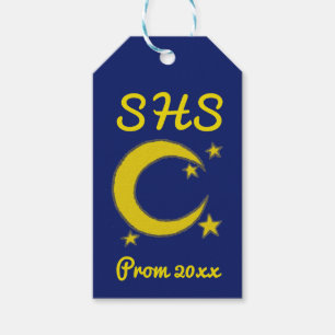 Gult Blue Night Himlar Crescent Måne Stars Prom Presentetikett