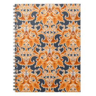 Gult blue Ornament Seamless Background Patternab Anteckningsbok