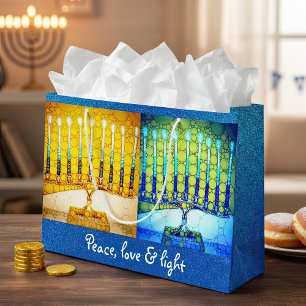 Gult Blue Peace Kärlek Light Hanukkah Menorahs