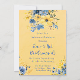 Gult Blue Peony Watercolor Bridesmaids Luncheon Inbjudningar