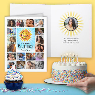 Gult Blue Photo Collage Birthday Card Tack Kort