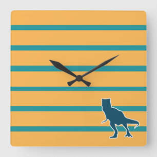 Gult blue rand dinosauaur t-rex jurassic animal fyrkantig klocka