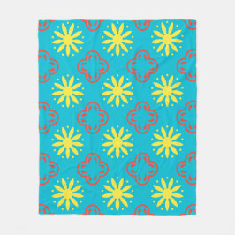 Gult Blue Red Blommigt Petal Moroccan Mönster Fleecefilt