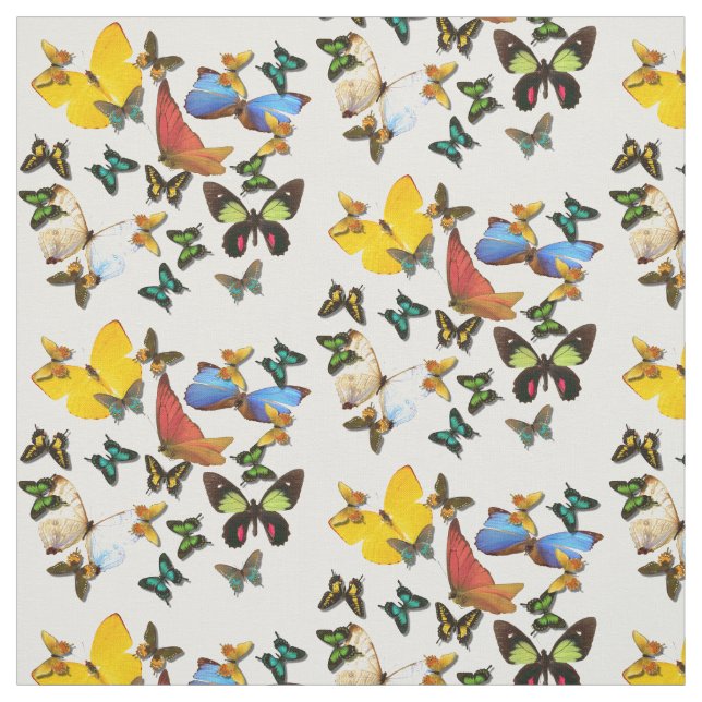 Gult Blue Red Butterflies Skriv ut Mönster Fabric Tyg (Provkarta)