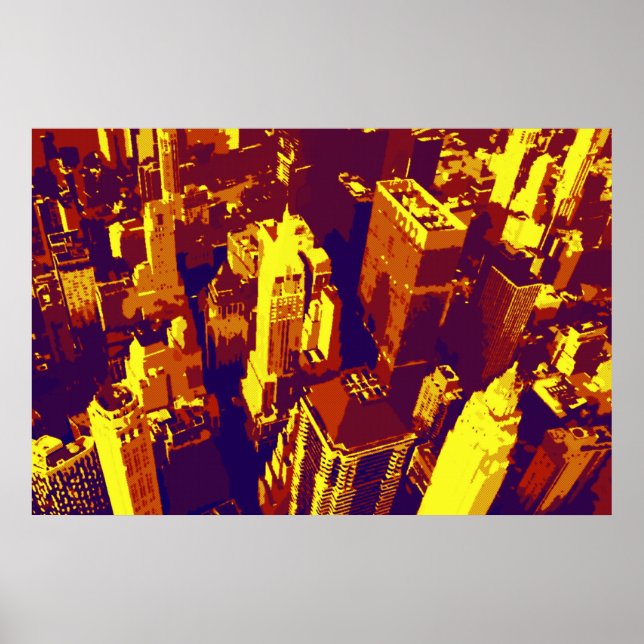 Gult Blue Retro Pop Art NYC Tak Poster (Framsidan)