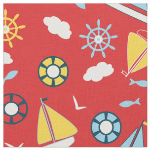 Gult Blue Sailcraft Fish Birds Red Nautical Tyg