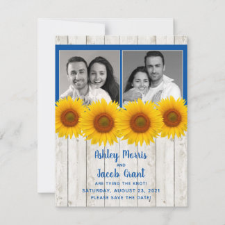 Gult Blue Solros Rustic Photo Spara datum Datumet