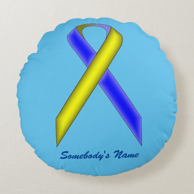 Gult-Blue Standard Ribbon av Kenneth Yoncich Rund Kudde (Framsidan)