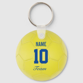 Gult Blue Team Occer Ball Personlig Namn Nyckelring