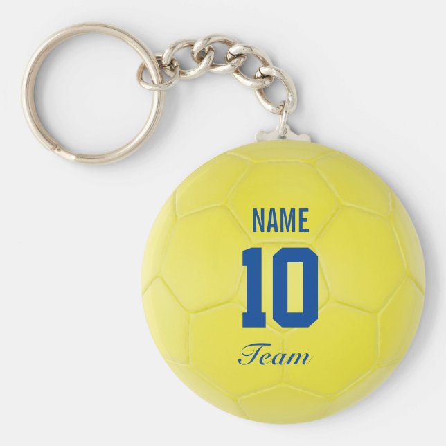 Gult Blue Team Occer Ball Personlig Namn Nyckelring (Framsidan)