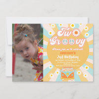 Gult Blue Two Groovy Retro Photo 2nd Birthday