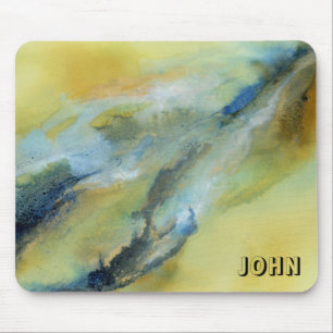 Gult Blue White Abstrakt Marble Art Musmatta