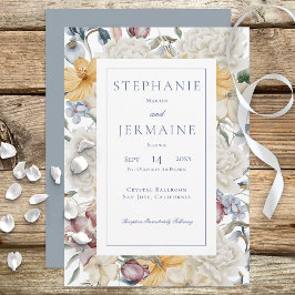 Gult Blue & White Blommigt White Ram Bröllop Inbjudningar