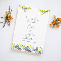 Gult Blue WildblomBlommigt Boho Bröllop