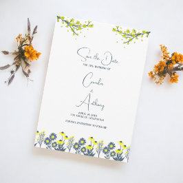 Gult Blue WildblomBlommigt Boho Bröllop Inbjudningar