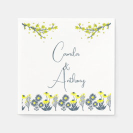 Gult Blue WildblomBlommigt Boho Bröllop Pappersservett