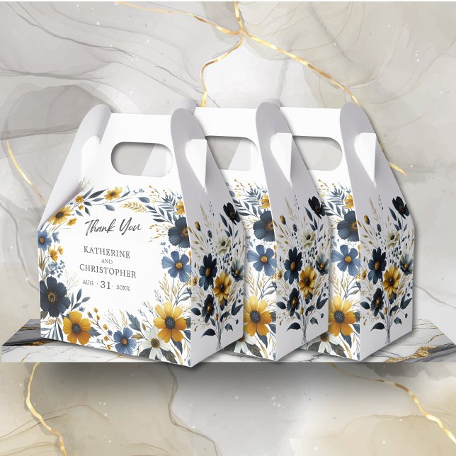 Gult Blue Wildblomma Elegant bröllop Presentaskar (Blue Yellow Wildflowers Wedding Favor Box to fill with treats for your guests.)