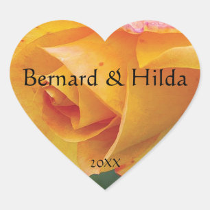 Gult Blushing Ro Heart Bröllop Sticker Hjärtformat Klistermärke
