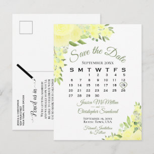 Gult Boho Blommigt Bröllop spara datum Calendar Meddelande Vykort