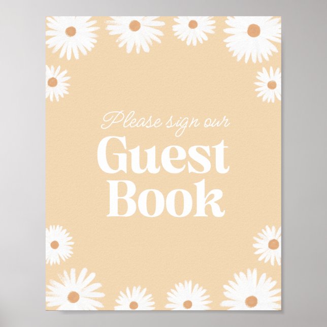 Gult Boho Daisy Blommigt Baby Shower Guest Bok Poster (Framsidan)