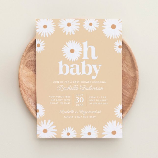 Gult Boho Daisy Blommigt Girl Baby Shower Inbjudningar (Skapare uppladdad)