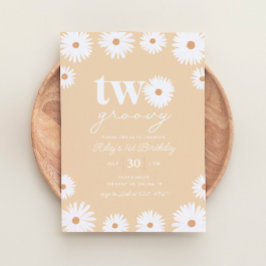 Gult Boho Daisy Two Groovy 2nd Birthday Party Inbjudningar