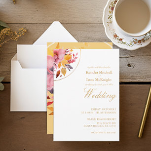 Gult Boho Watercolor Blommigt Bröllop Inbjudningar