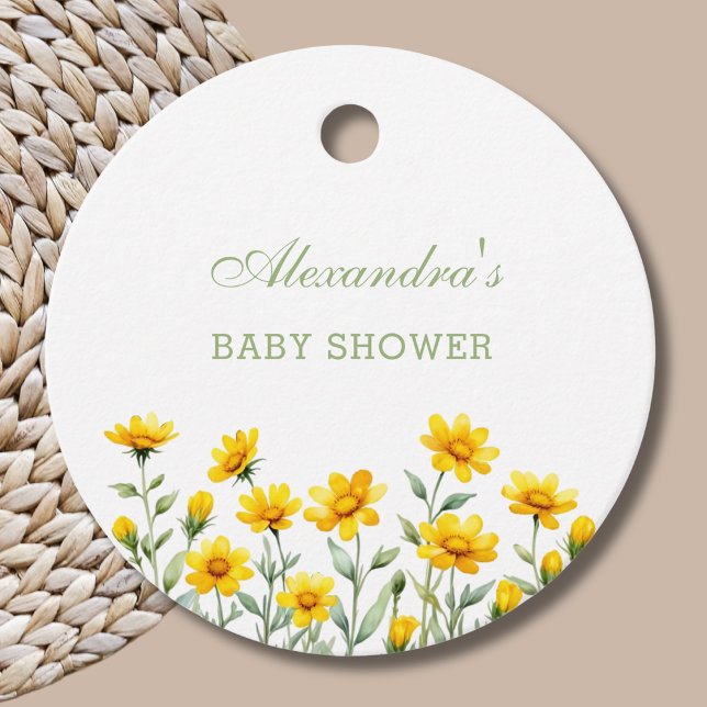 Gult Boho WildblomBaby Shower Tack Gåvor Etiketter (Skapare uppladdad)